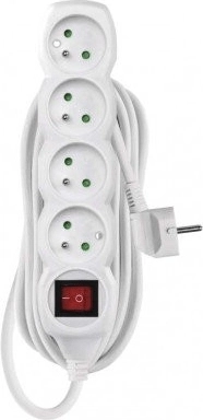 Regleta alargadora Emos con interruptor, 4 tomas, 5 m, blanca