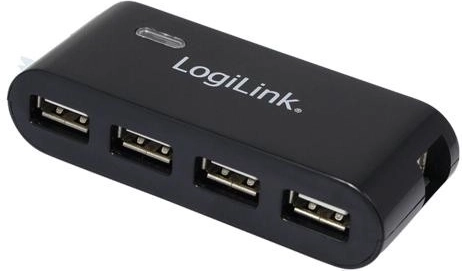 Hub USB 2.0 con 4 puertos y adaptador de alimentación, negro