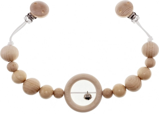 Cadena de madera Hess para cochecito con cascabel, natural, larga