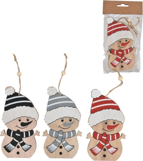 Decoración colgante de madera Muñeco de nieve (3 uds)