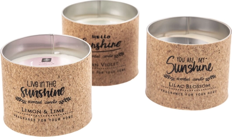 Vela aromática decorativa en lata metálica con corcho 350 g (3 variantes)