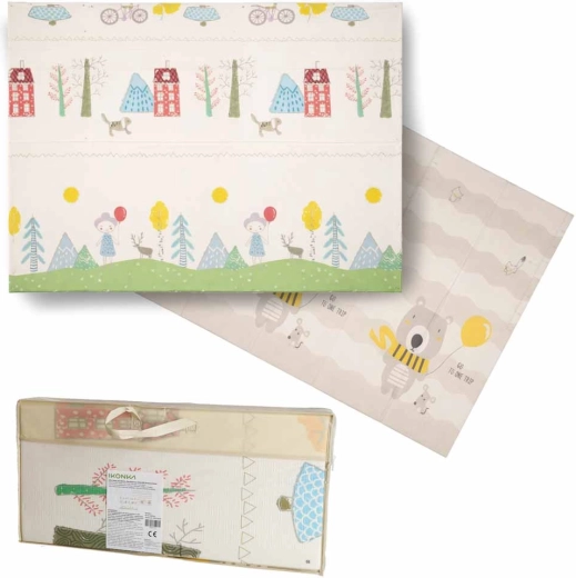 Alfombra infantil plegable de espuma reversible 150 × 200 cm – árboles y ositos