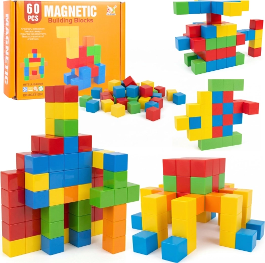 Set de construcción magnético de bloques, 60 piezas