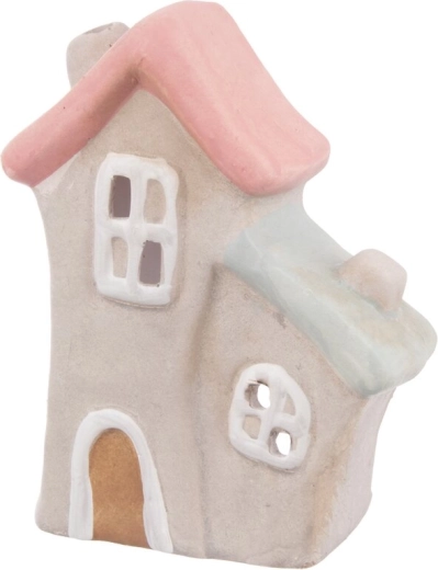 Portavelas cerámico en forma de casita beige