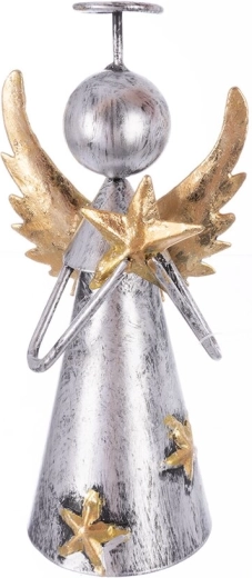 Decoración metálica ángel con estrella gris dorado 12,5 cm