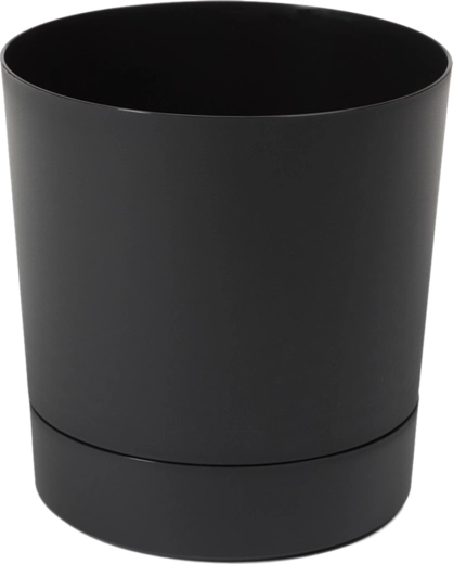 Maceta con plato Aura 380 – negra, mate, plástico reciclado