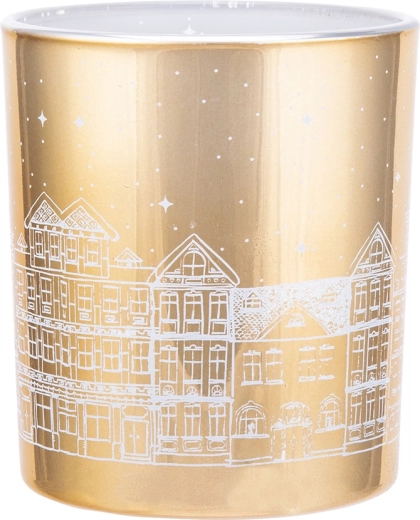 Portavelas de vidrio Kamieniczki en color dorado con interior claro 9 × 10 cm