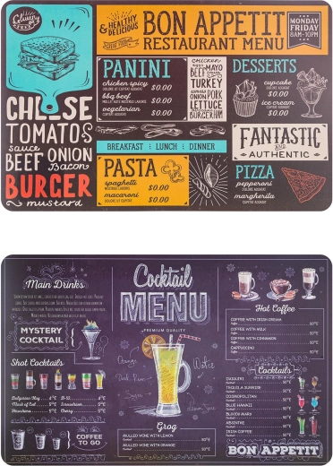 Mantel individual de plástico MENU 43 × 28 cm, mezcla de diseños