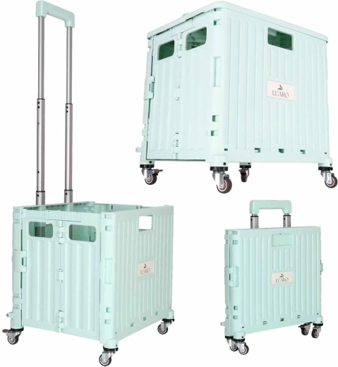 Carrito de compras plegable LUARO con 4 ruedas y tapa verde - 1 pieza
