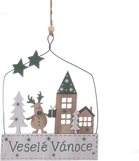 Cartel navideño colgante «Feliz Navidad» de madera y metal 25 cm