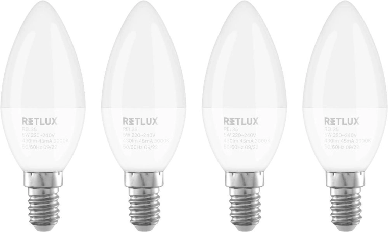 Bombilla LED tipo vela Retlux E14 5 W blanco cálido - 4 uds.