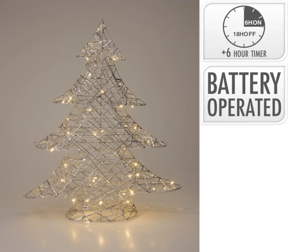 Árbol de Navidad LED plateado con temporizador, 60 cm