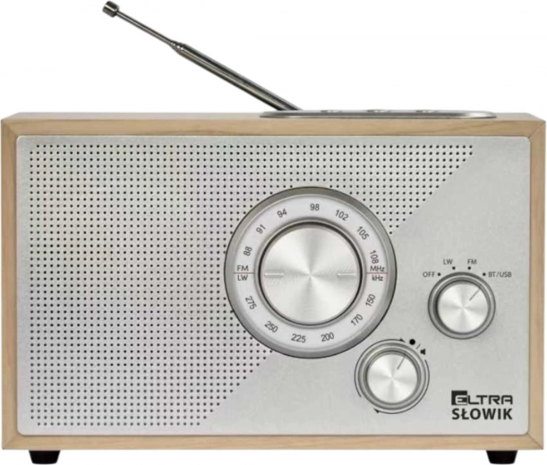 Radio de sobremesa Słowik con USB y Bluetooth, madera marrón claro