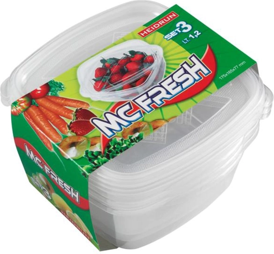 Recipientes de plástico con tapa HEIDRUN McFresh 3 × 1,2 l