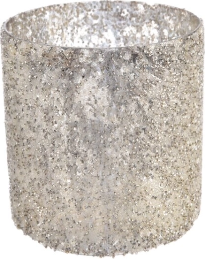 Portavelas de cristal con cuentas doradas 10 × 10 × 10 cm