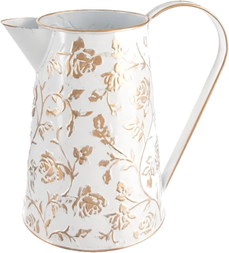 Regadera decorativa de hojalata con rosas blanco-dorada