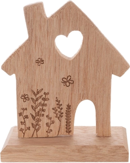 Casita decorativa de madera con motivo de flor en color marrón