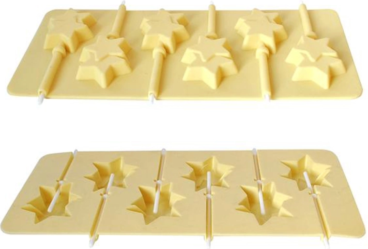 Molde para piruletas con pajita – estrellas, silicona, color crema