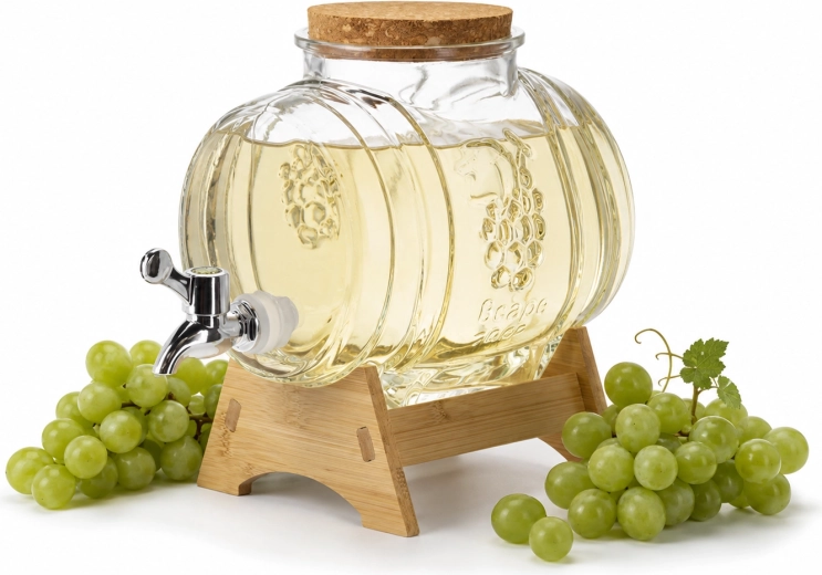 Beczułka Winogrono dispensador de bebidas de 3 l con grifo y soporte de bambú