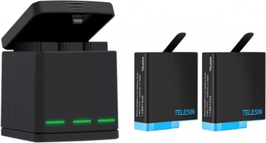 Cargador de tres ranuras Telesin con 2 baterías para GoPro Hero 8
