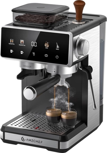 Cafetera espresso de palanca AMZCHEF con molinillo integrado, 20 bar, plateada