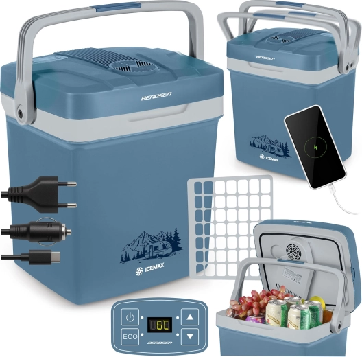Nevera eléctrica portátil para coche BERDSEN ICEMAX 26 l con modo ECO – azul