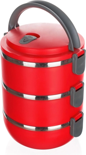 Portacomidas Culinaria Red, caja térmica de acero inoxidable de 3 niveles, 1,65 l