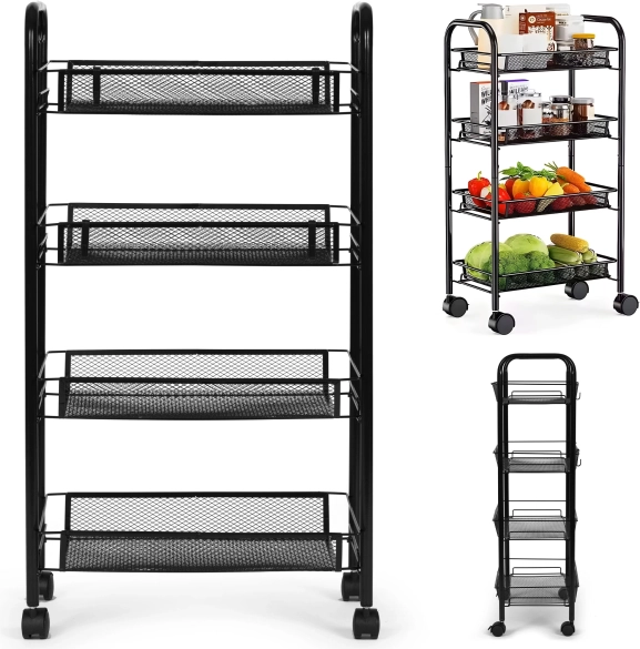 Estantería metálica móvil ModernHome con ruedas y 4 cestas