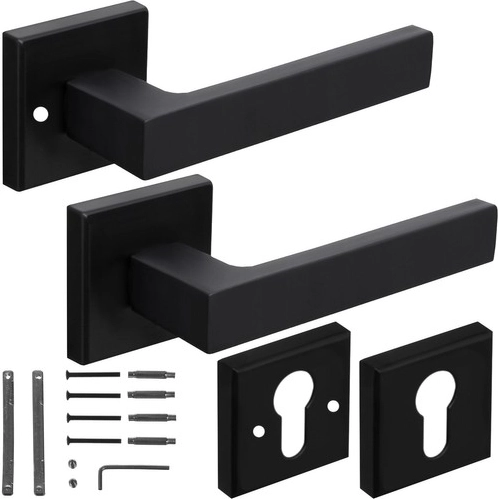 Manilla Ruhhy negra mate para puertas interiores con roseta cuadrada