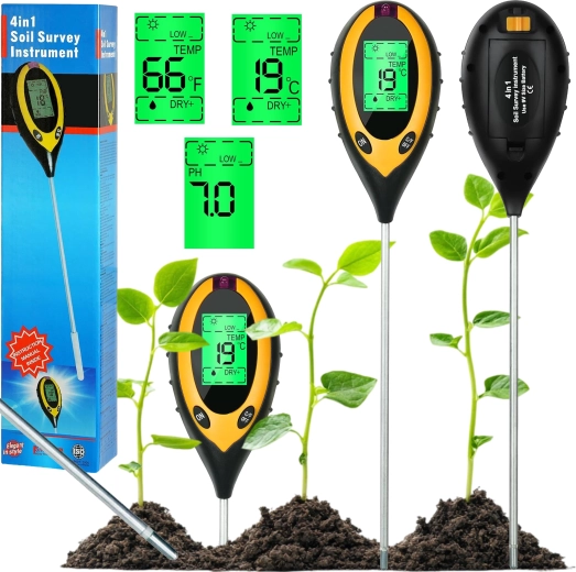 Probador digital de suelo 4 en 1 para medir pH, humedad y temperatura