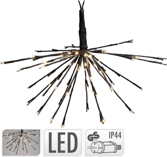 Decoración luminosa colgante 45 cm, 72 LED, blanco cálido, negra