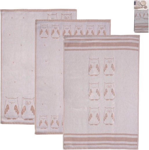 Paños de cocina de algodón egipcio Búho, 3 uds