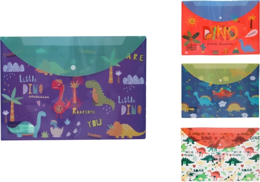 Carpeta de plástico con cierre a presión con motivos de dinosaurios 36 × 26 cm
