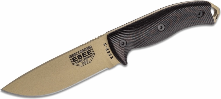 Cuchillo outdoor ESEE Model 5 13,2 cm, negro‑rojo, Tan, G10, funda Kydex