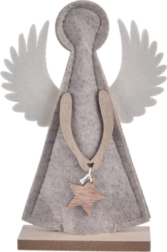 Ángel de fieltro y madera con estrella, gris