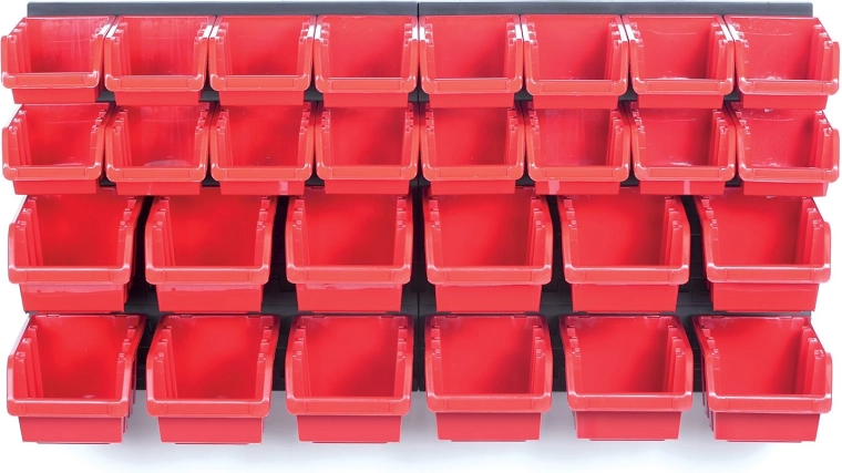 Panel colgante para herramientas con 28 cajas ORDERLINE, 800 × 165 × 400 mm