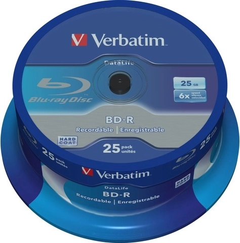 Medios Blu-ray VERBATIM BD-R 25GB 6× DataLife, spindle 25 uds.