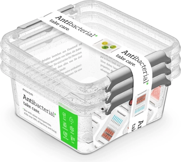 Juego antibacteriano de recipientes cuadrados para alimentos de 0,85 l (3 uds.)