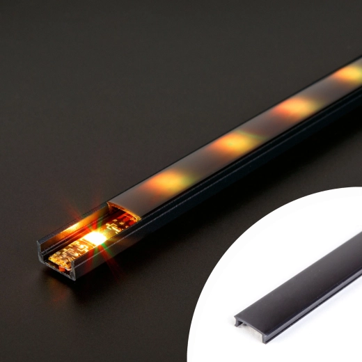 Cubierta opalina negra para perfil LED de aluminio de 1000 mm