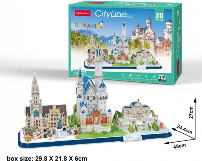 Rompecabezas 3D CUBICFUN CityLine panorama de Baviera – 178 piezas