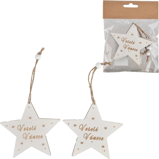 Estrella navideña colgante de madera con la inscripción «Feliz Navidad», blanca, 2 uds.