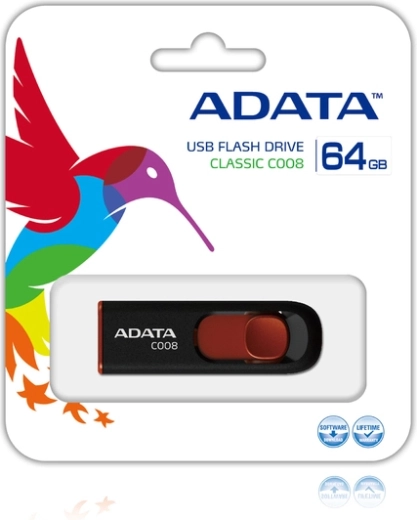 Unidad flash USB ADATA 64 GB C008 negro-rojo