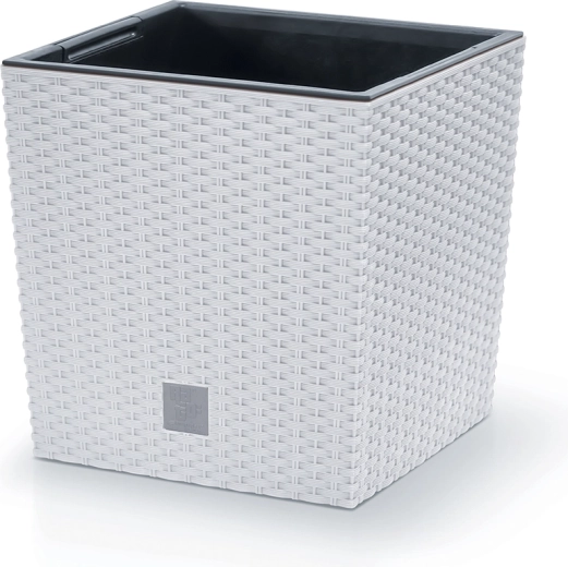 Maceta con aspecto de ratán con inserto interior 20 cm – blanca