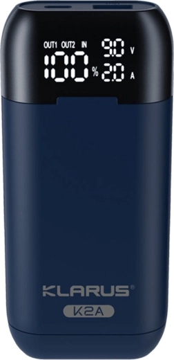 Klarus K2A 3v1 cargador inteligente dual con soporte para baterías y powerbank, pantalla LCD