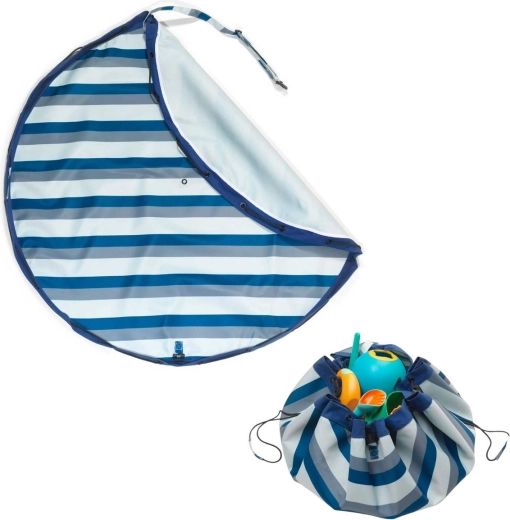 Bolsa outdoor para juguetes y alfombrilla Play&Go con rayas verdes