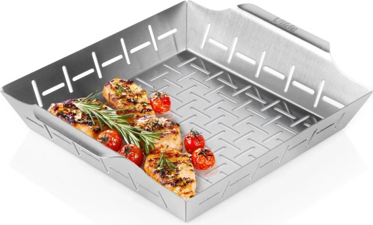 Cesta perforada de acero inoxidable para parrilla 27 × 23 × 5 cm VILDE