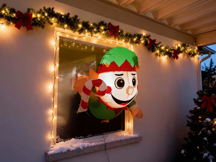 Elfo navideño inflable para ventana con iluminación LED 90 cm