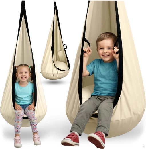 Columpio colgante infantil tipo capullo Neo-Sport beige con cojín