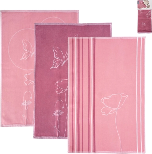 Paños de cocina de algodón egipcio, set de 3 piezas, motivo amapolas