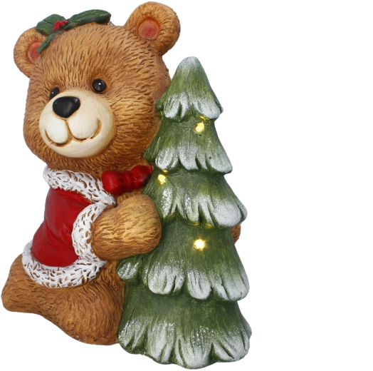 Figura navideña de osito con árbol e iluminación LED